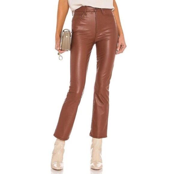 NWT Mother The Pixie Dazzler Brown Pants Faux Leather High Rise Size 25 - Picture 5 of 13